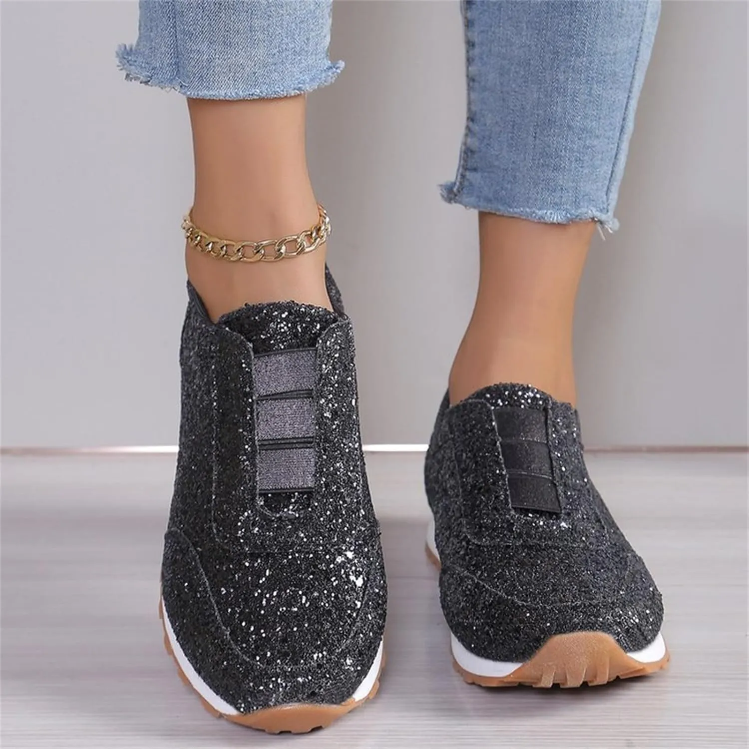Woman Tennis Shoes, Fashion Sequin Athletic Shoes Comfortable Slip On Running Sneakers Causal Walking Workout Shoes