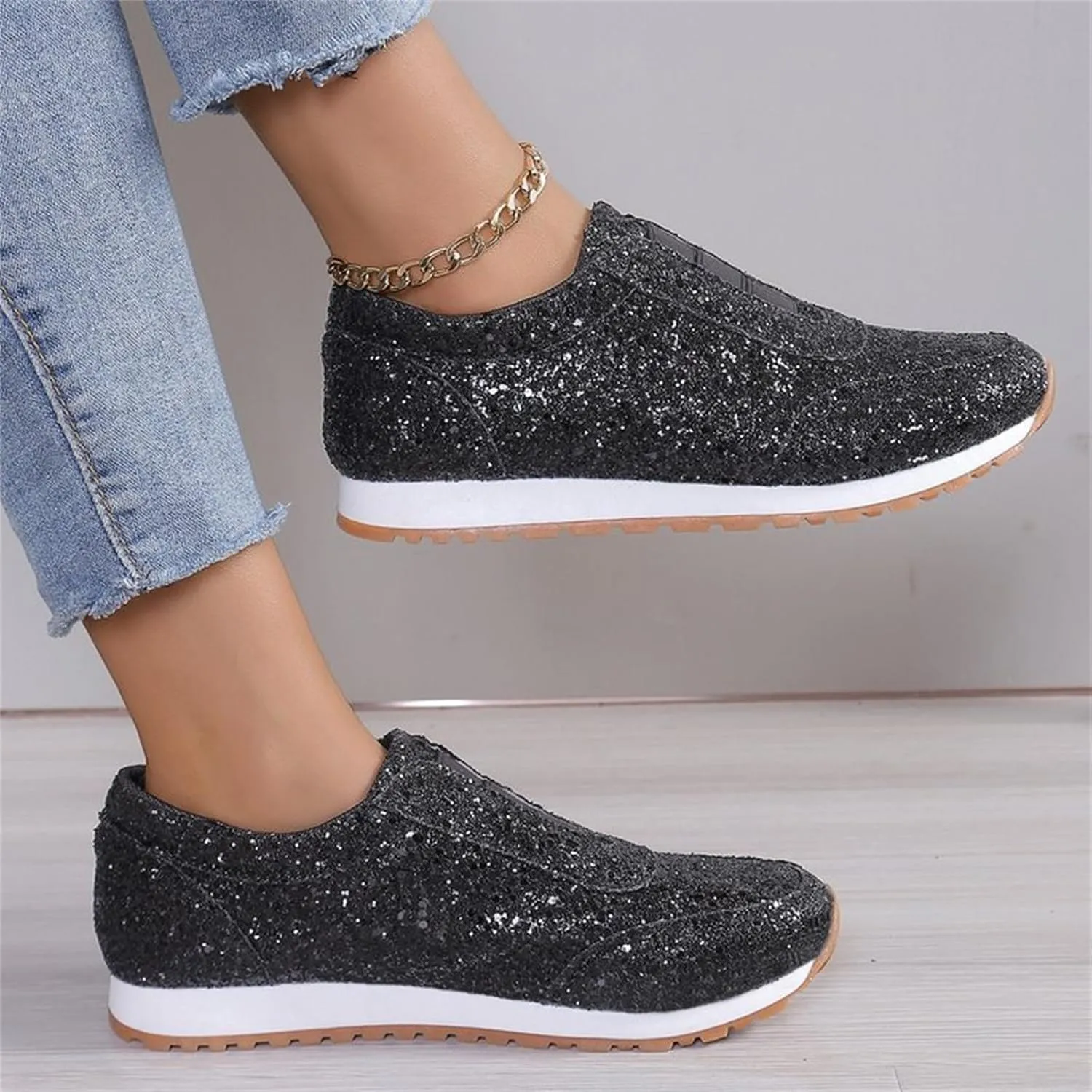 Woman Tennis Shoes, Fashion Sequin Athletic Shoes Comfortable Slip On Running Sneakers Causal Walking Workout Shoes