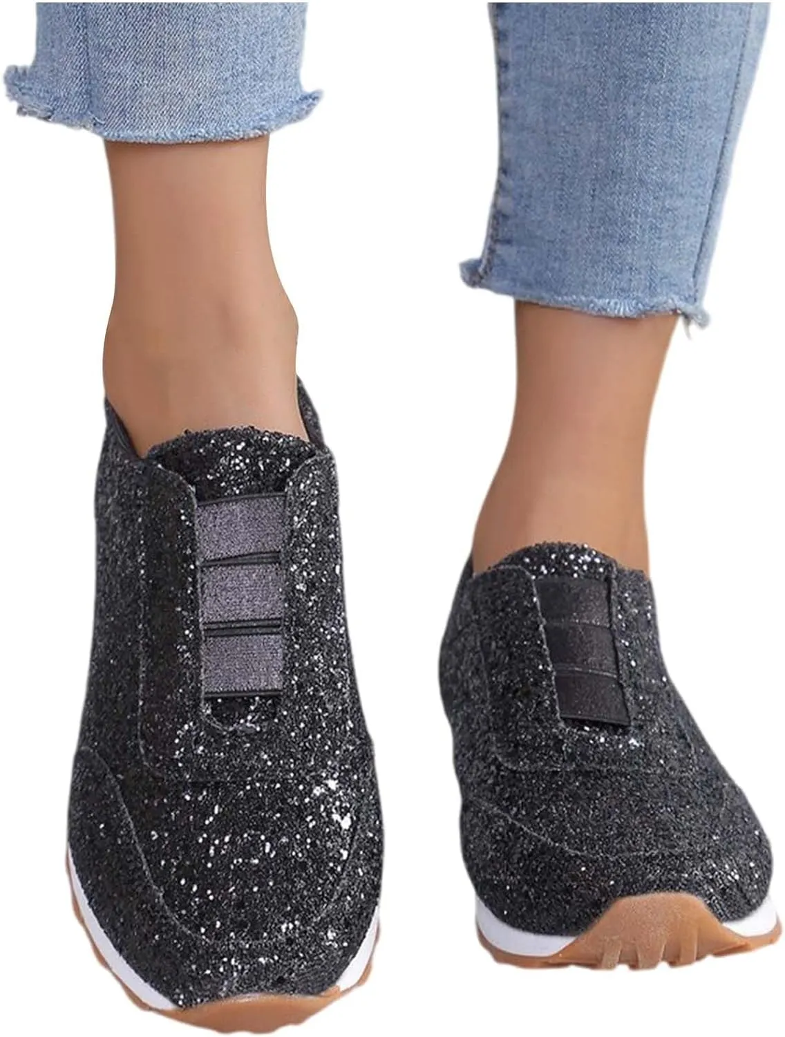 Woman Tennis Shoes, Fashion Sequin Athletic Shoes Comfortable Slip On Running Sneakers Causal Walking Workout Shoes