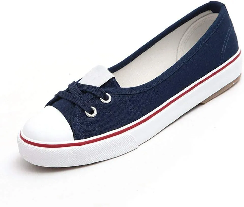 Women Casual Canvas Work Flats Loafers Slip On Woman's Flats Soft Fashion Boat Shoes Blue 35