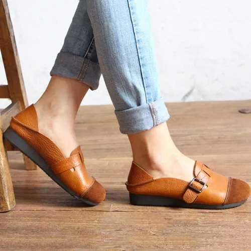 Women Casual Slip On Soft Leather Shoes Outdoor Low Top Flat Loafers