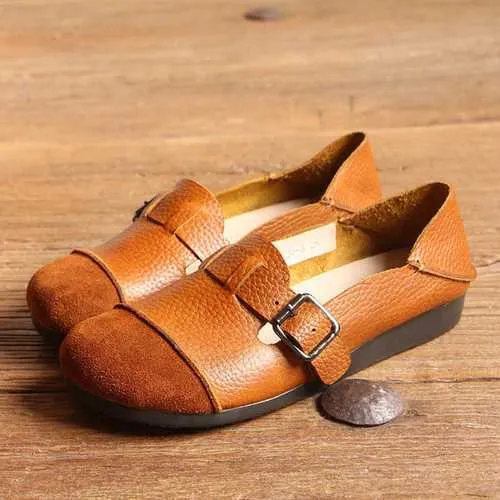 Women Casual Slip On Soft Leather Shoes Outdoor Low Top Flat Loafers