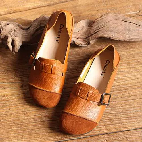 Women Casual Slip On Soft Leather Shoes Outdoor Low Top Flat Loafers