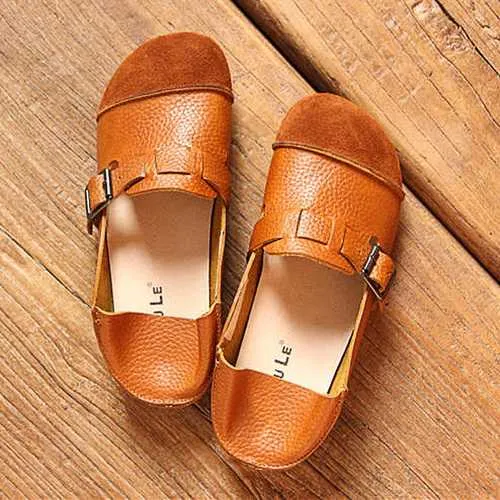 Women Casual Slip On Soft Leather Shoes Outdoor Low Top Flat Loafers