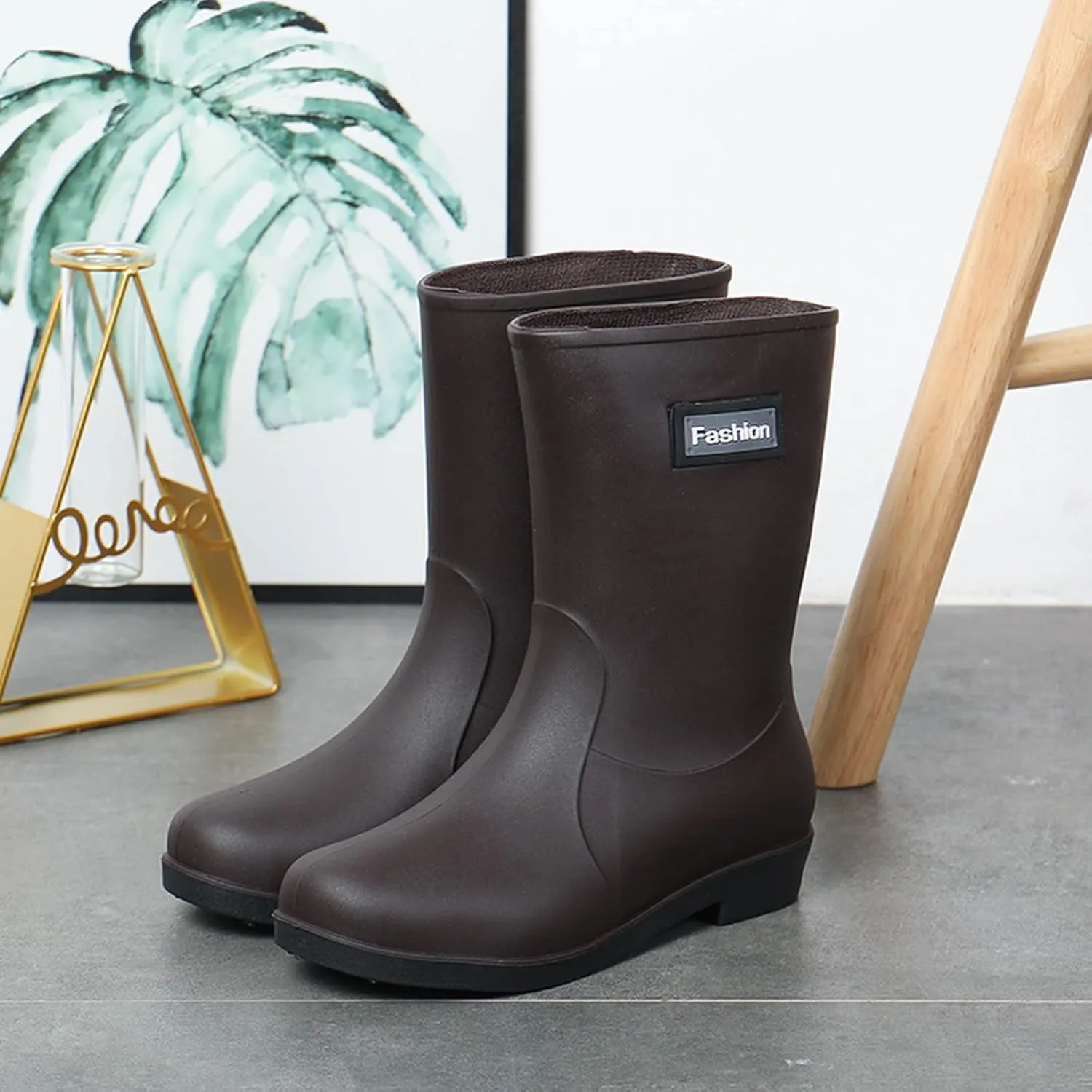 Women Wide Calf Rain Boots Light Waterproof Anti Slip PVC Rubber Garden Boot Matte Surface Work Walking Rain Shoes