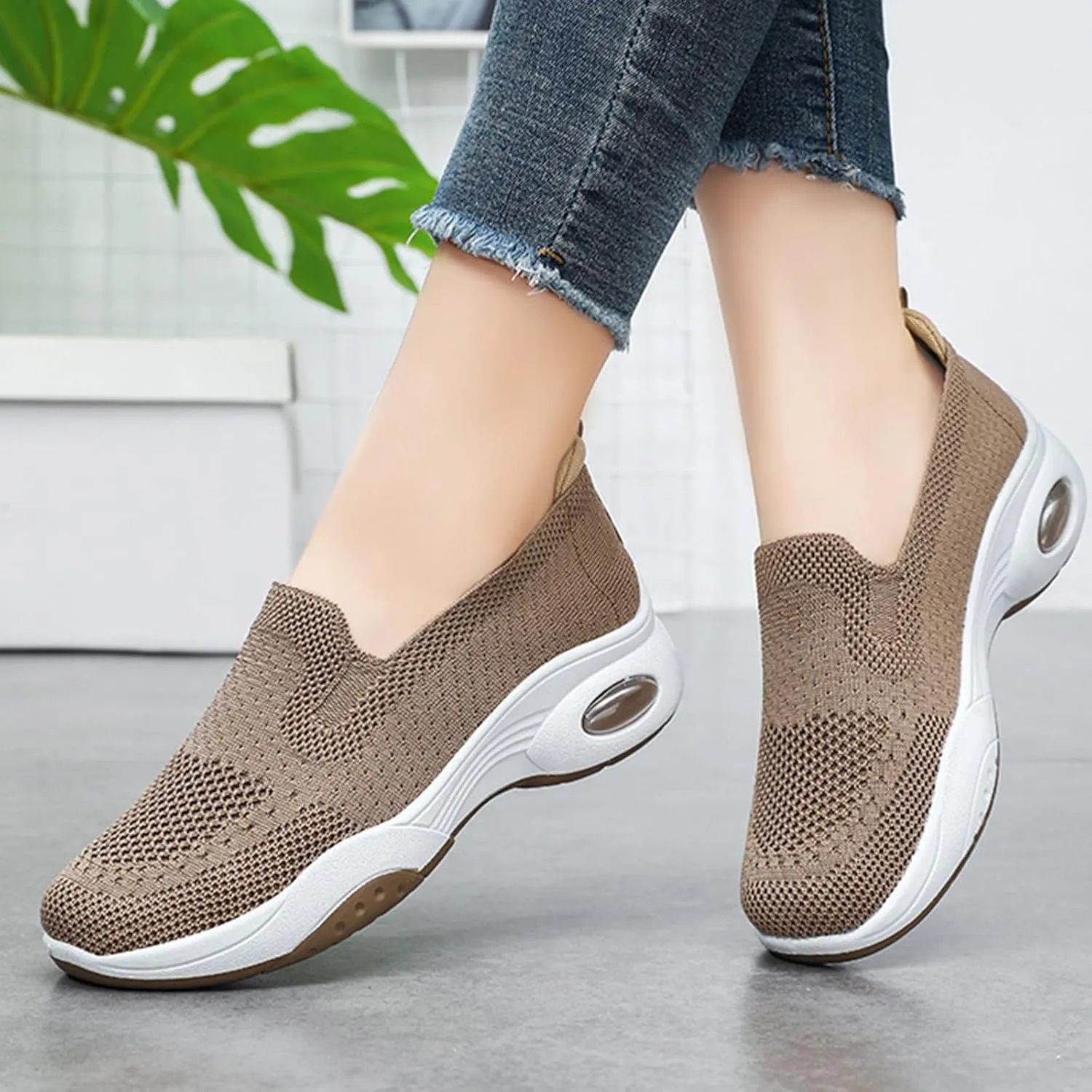 Womens Comfy Orthopedic Walking Shoes Orthopedic Breathable Walking Sneaker Comfortable Casual Ladies Air Cushion Athletic Shoes Arch Support Slip on Sneakers Running Jogging Shoe