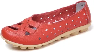 Womens Cowhide Leather Slip On Moccasins Shoes Flat Slipper Comfortable Leather Loafers Breathable Lightweight Round Toe Nurse Loafer Driving Walking Flat Work Shoes