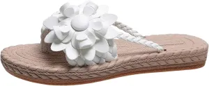Womens Flat Sandals Flip Flops for Women Flower Braided Slide Sandals Beach Comfortable Slip On Slippers, Espadrille Sole Vacation Outdoor Thong Sandal Comfy Summer Flat Slippers