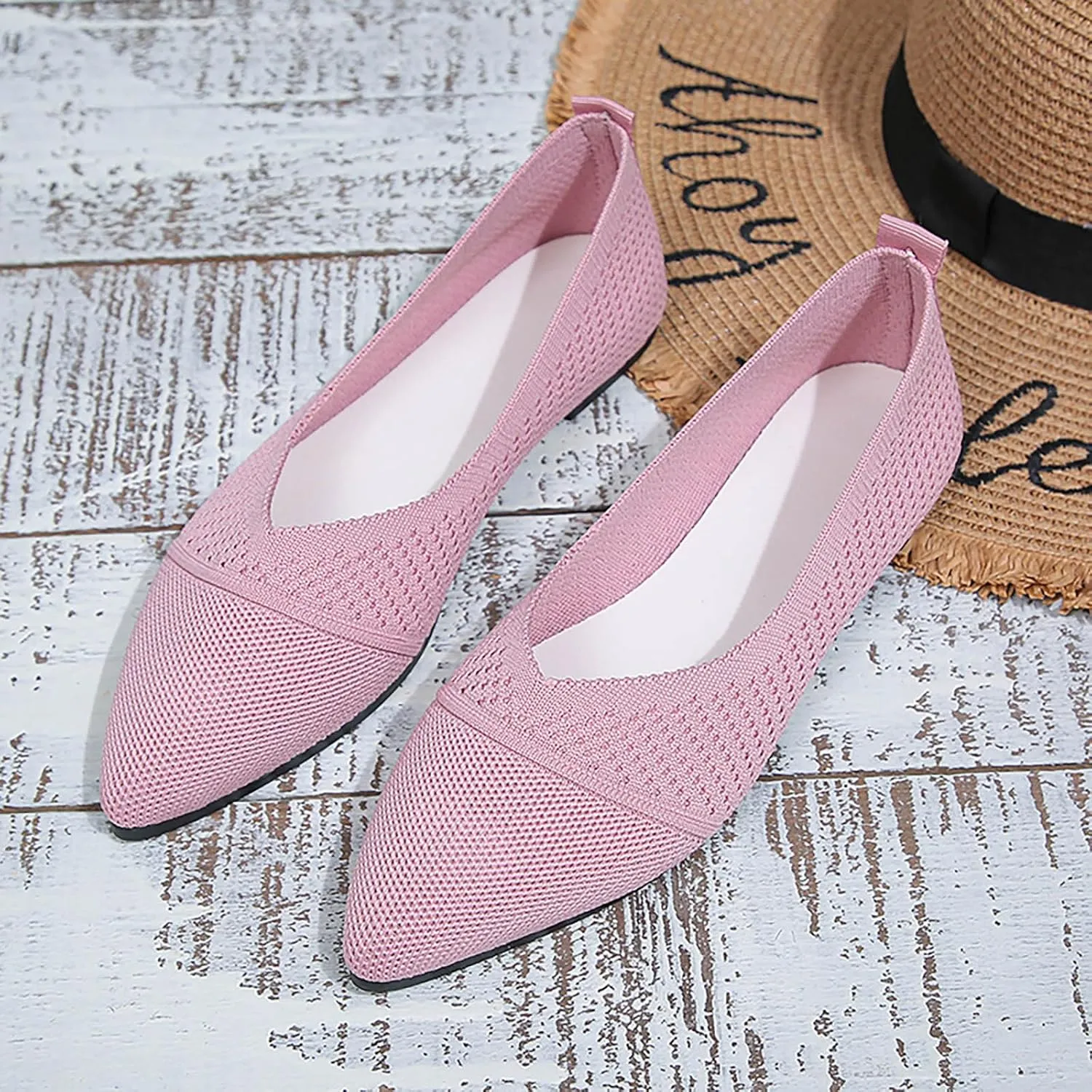 Womens Flat Shoes Knit Ballet Shoes Round Toe Slip on Loafer Casual Business Shoe Comfort Soft Office Flats