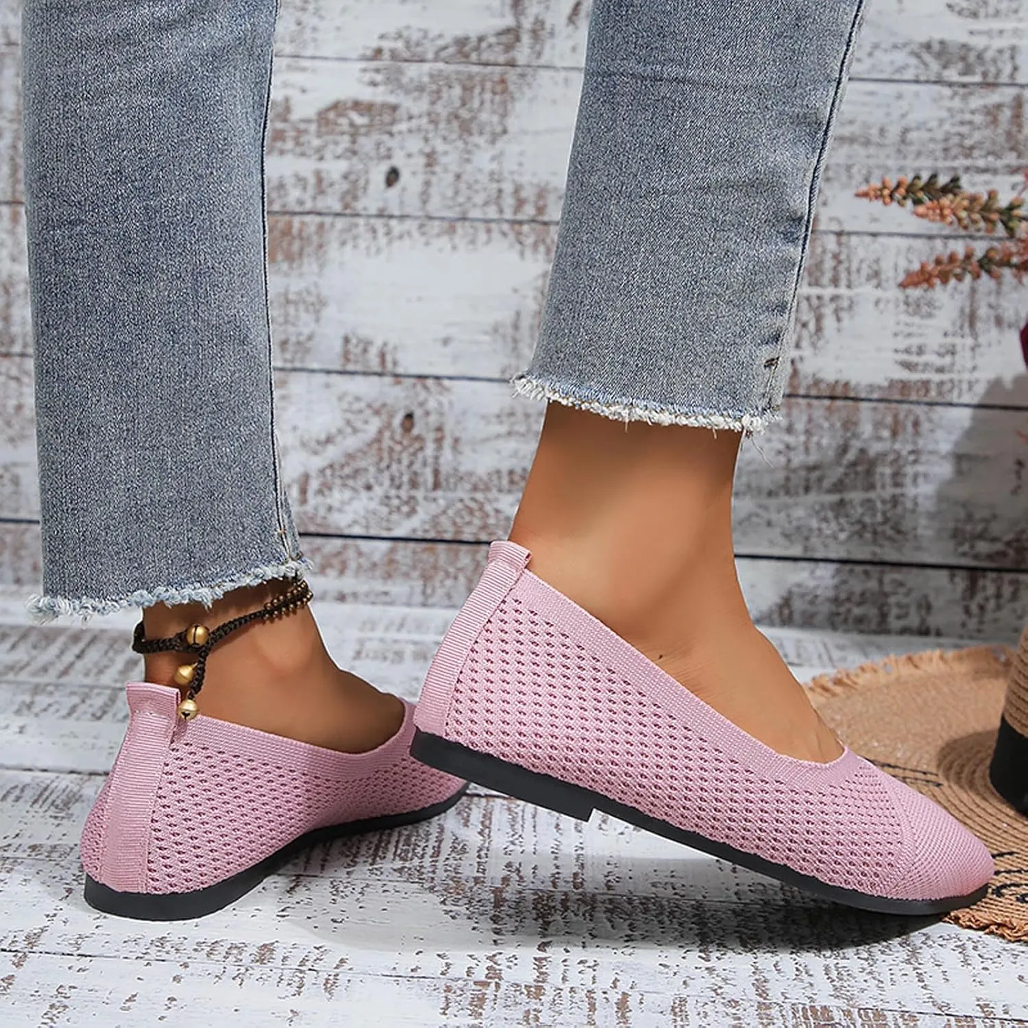 Womens Flat Shoes Knit Ballet Shoes Round Toe Slip on Loafer Casual Business Shoe Comfort Soft Office Flats