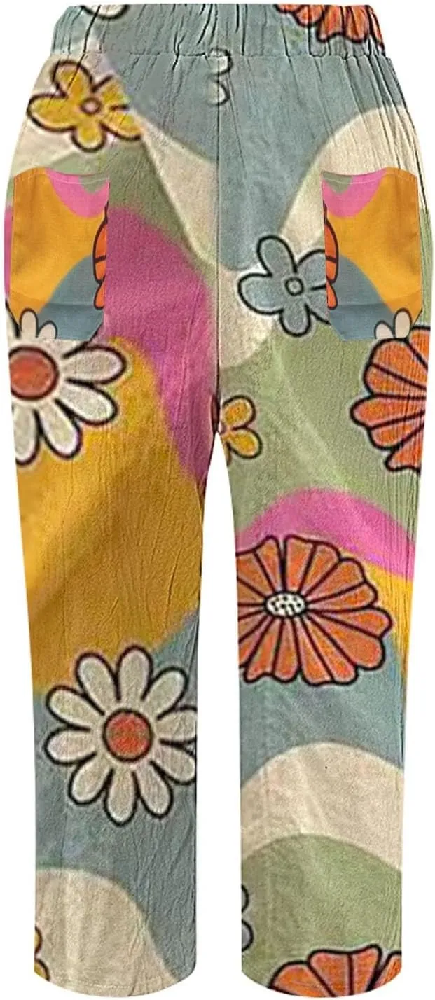 Womens Leggings and Summer Casual Drawstring Pants Casual Slacks Business Pants with Pockets Linen Pants for Women