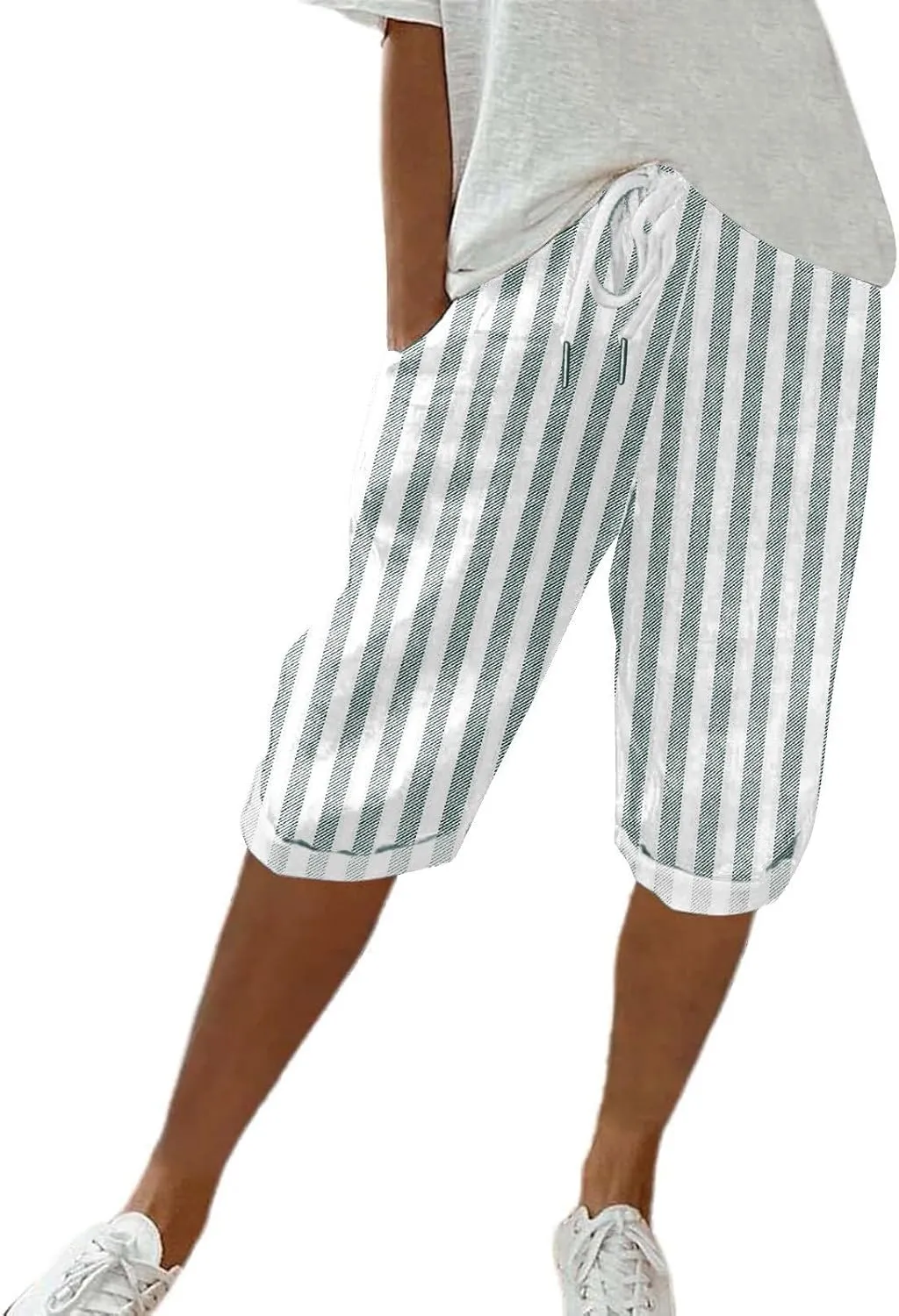 Women's Linen Summer Palazzo Pants Loose Drawstring Casual Solid Color Shorts Casual Elastic Waist Comfy Trousers