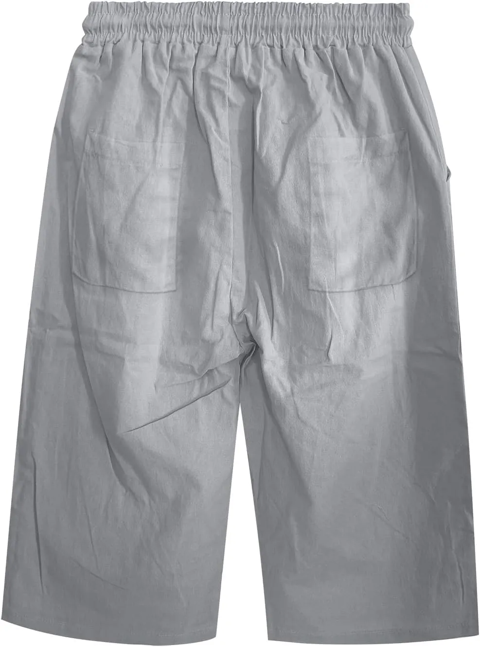 Women's Loose Linen Capris Adjustable Waist Wide Leg Cropped Trousers Beach Holidays Casual Pants with Pockets