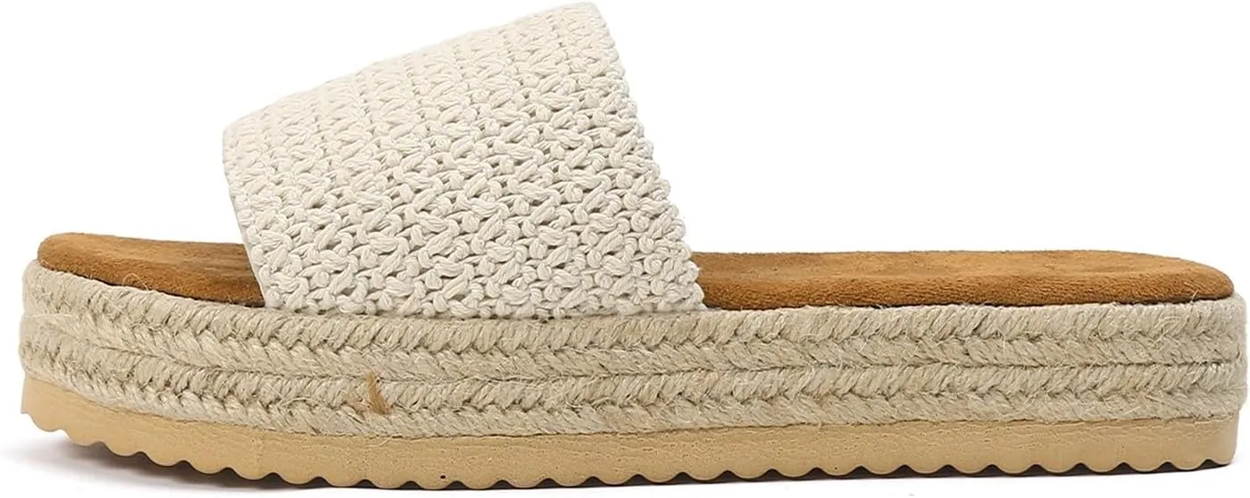 Womens Platform Sandals Espadrille Wedge Sandals for Women,Comfortable Open Toe Slip On Shoes,Dressy Summer Sandal with Cushioned Cute Beach Straw Raffia Woven Sandal Vacation Shoes