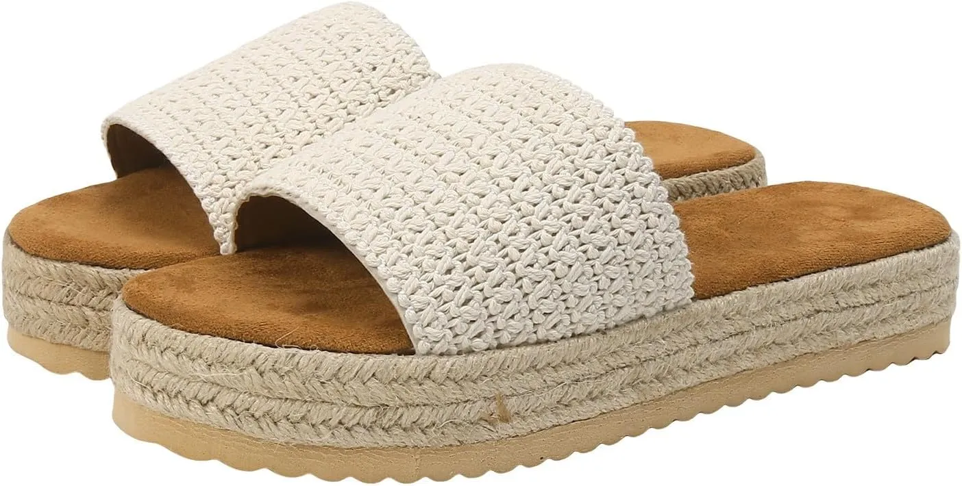 Womens Platform Sandals Espadrille Wedge Sandals for Women,Comfortable Open Toe Slip On Shoes,Dressy Summer Sandal with Cushioned Cute Beach Straw Raffia Woven Sandal Vacation Shoes