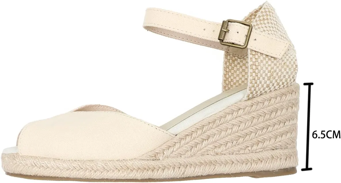Womens Platform Wedges Espadrilles, 3" Wedge, Soft Ankle-Tie Strap, Closed Toe, Classic Summer Sandals