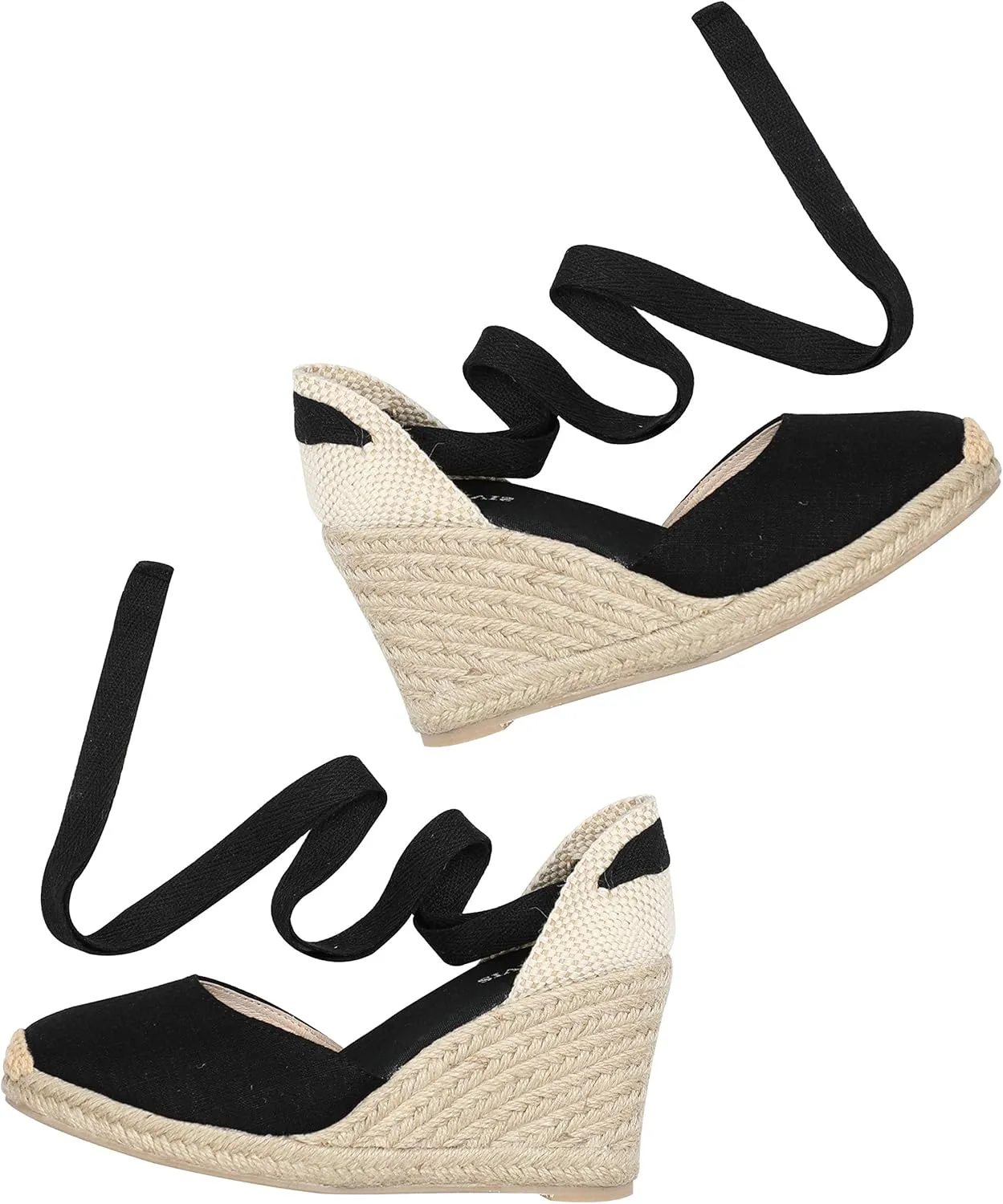 Womens Platform Wedges Espadrilles, 3" Wedge, Soft Ankle-Tie Strap, Closed Toe, Classic Summer Sandals