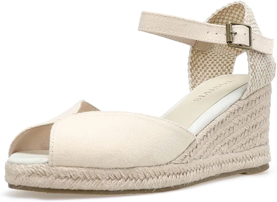 Womens Platform Wedges Espadrilles, 3" Wedge, Soft Ankle-Tie Strap, Closed Toe, Classic Summer Sandals