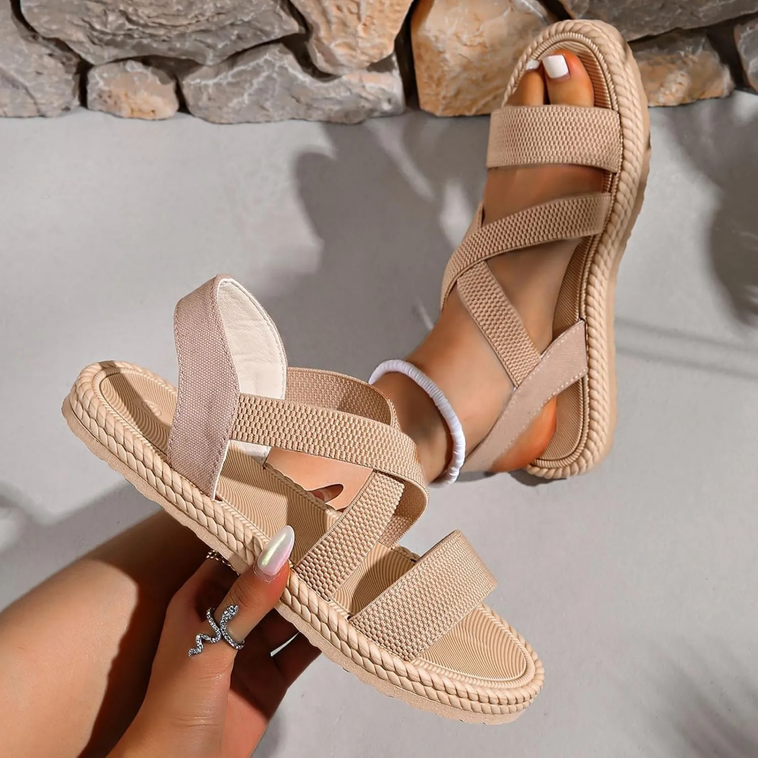 Women's Sandals Arch Support Sandals Summer Beach Sandals Travel Elastic Ankle Strap Sandal Bohemia Shoes