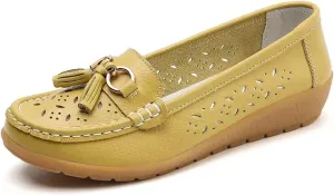 Women's Slip-On Non-Slip Breathable Hollow Leather Wedge Moccasins, Casual Platform Soft Bottom Nursing Sneakers, for Hospital Nurse Doctors Work,Teacher