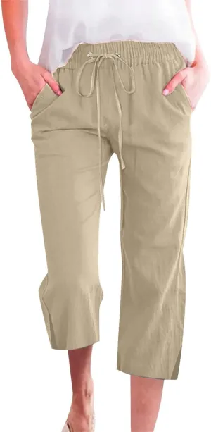 Womens Summer Mix Cotton Linen Palazzo Pants Beach Casual Pants Linen Trousers Beach Vacation
