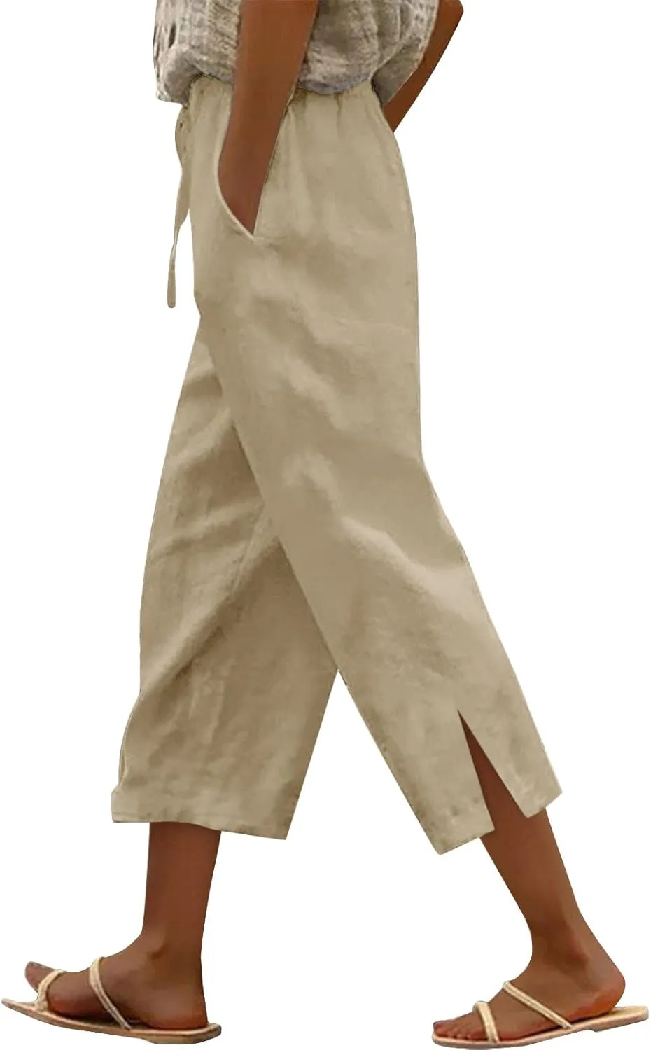 Womens Summer Mix Cotton Linen Palazzo Pants Beach Casual Pants Linen Trousers Beach Vacation