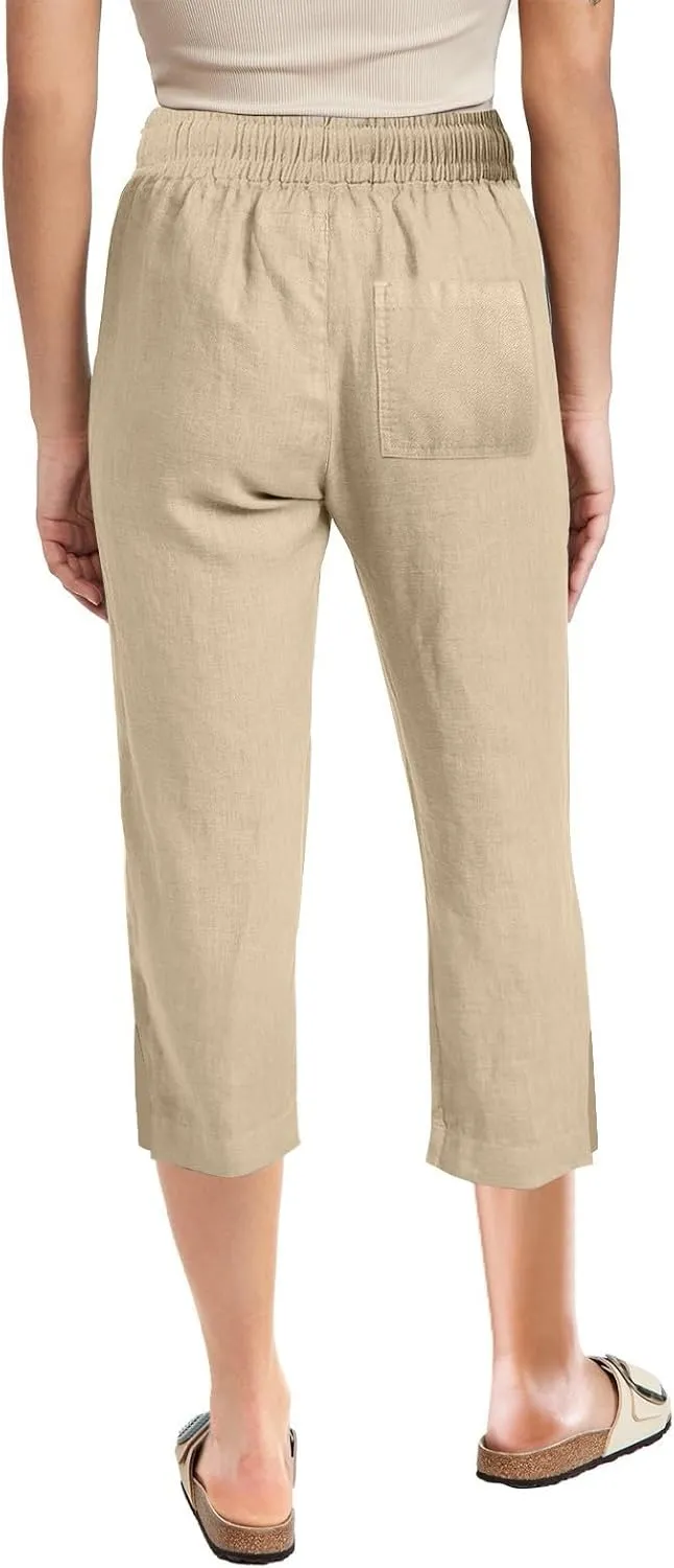 Womens Summer Mix Cotton Linen Palazzo Pants Beach Casual Pants Linen Trousers Beach Vacation