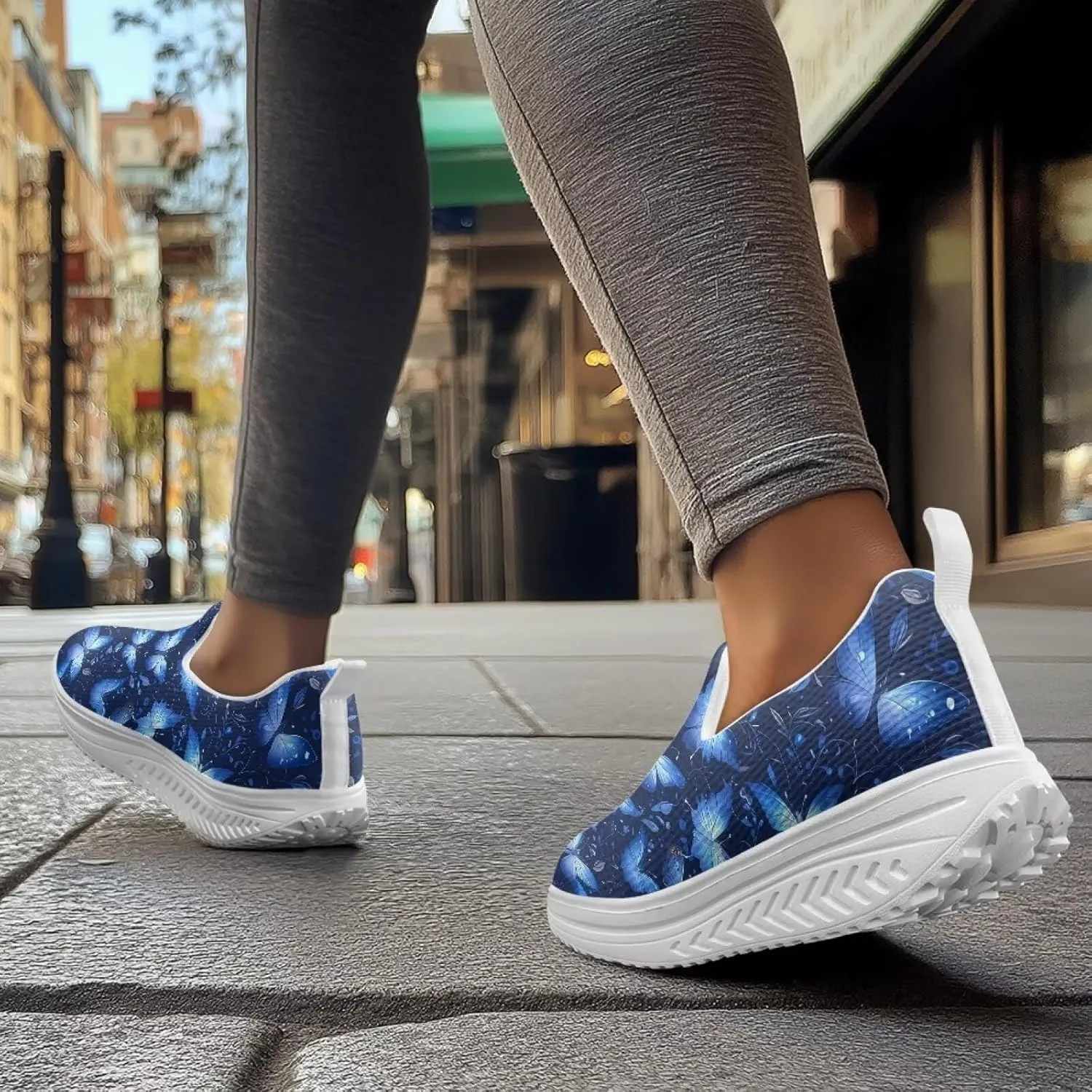Womens Walking Shoes Breathable Mesh Platform Nursing Sneakers Casual Cozy Slip-Ons High Top Shoe Size 6-11 White Sole