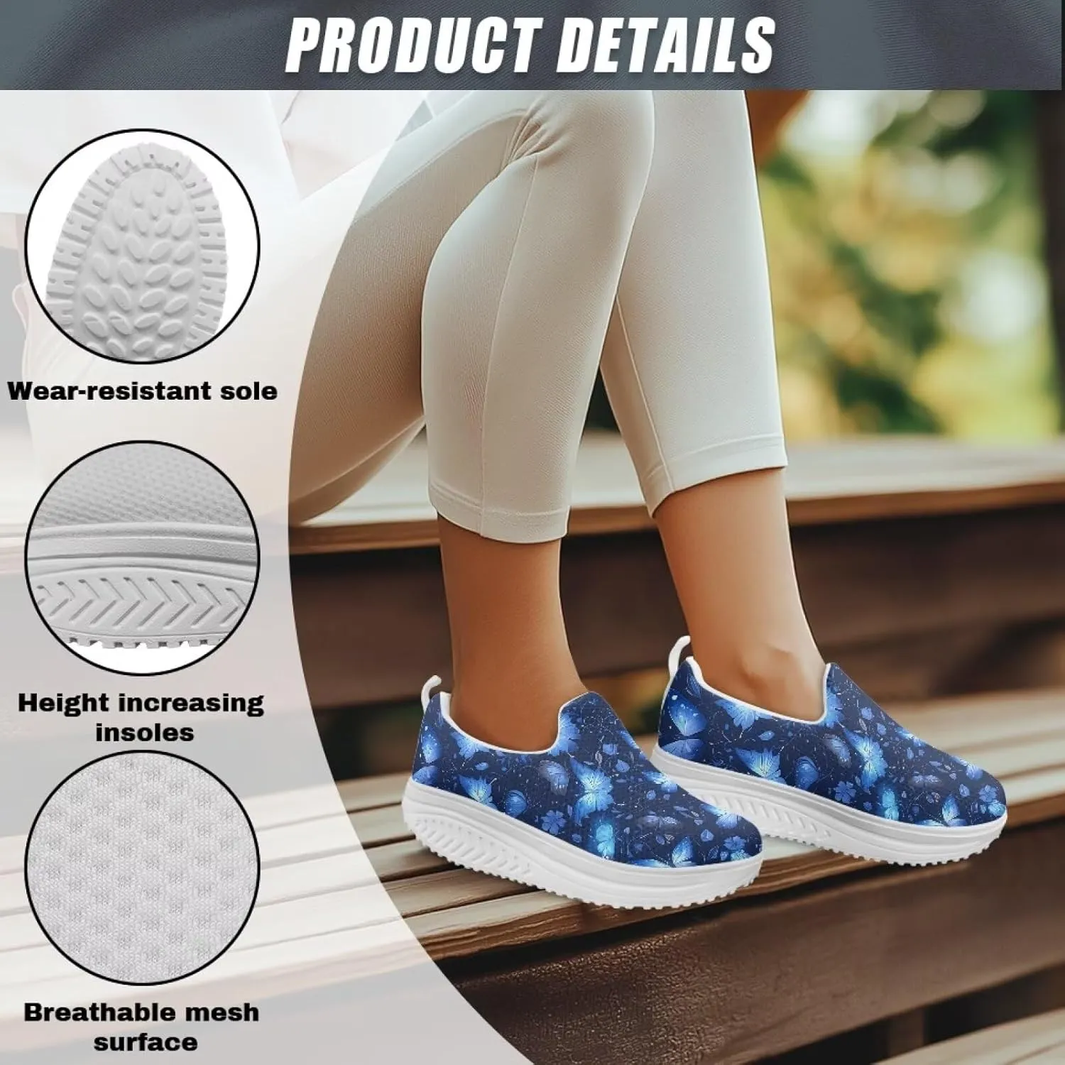 Womens Walking Shoes Breathable Mesh Platform Nursing Sneakers Casual Cozy Slip-Ons High Top Shoe Size 6-11 White Sole