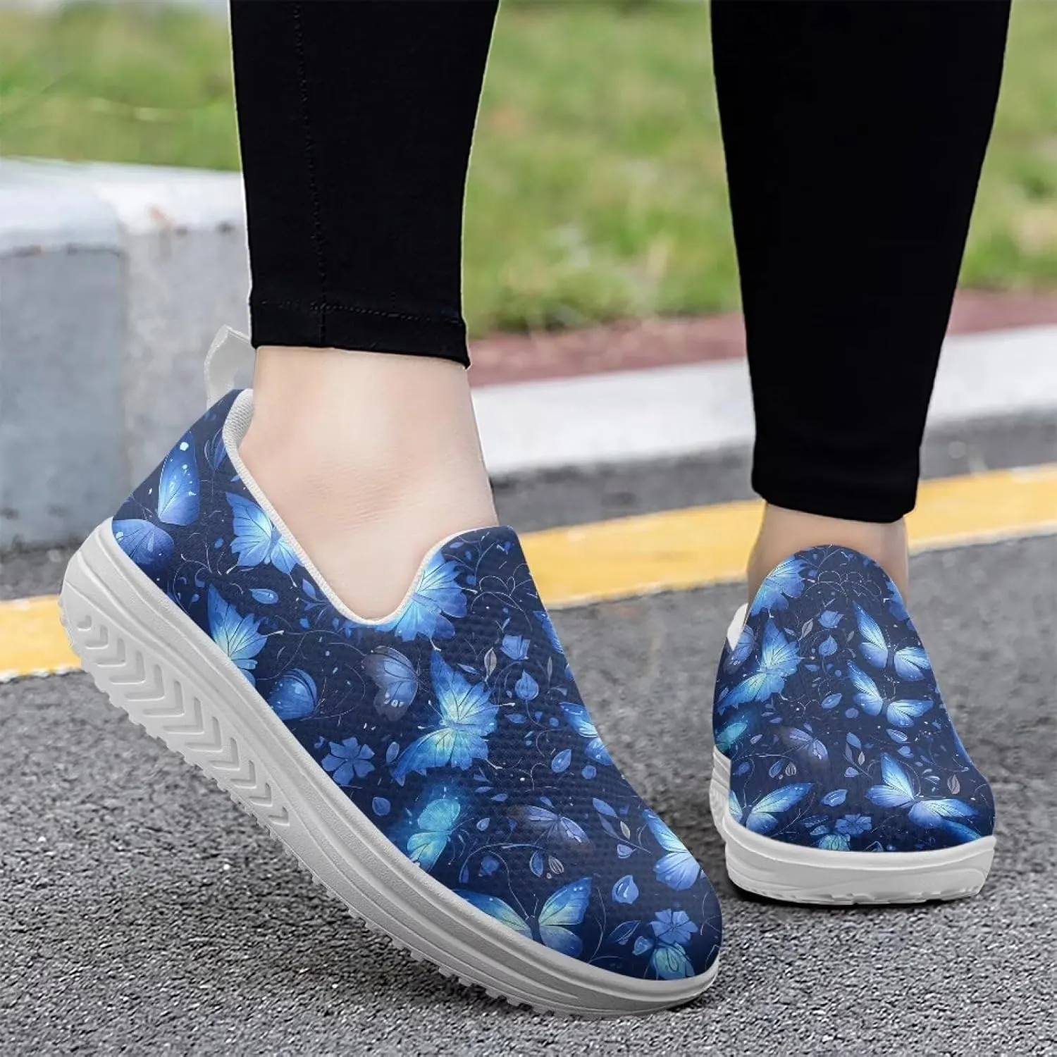 Womens Walking Shoes Breathable Mesh Platform Nursing Sneakers Casual Cozy Slip-Ons High Top Shoe Size 6-11 White Sole
