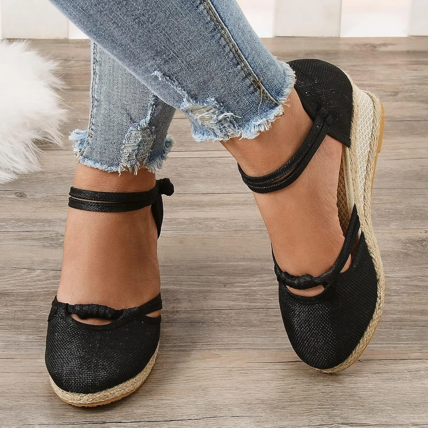 Womens Wedge Platform Espadrilles Slingback Closed Toe Ankle Strap Flats Low Heel Wedges Sandals, Summer Casual Dressy Espadrille Shoes Comfortable Breathable Wedding Sandals