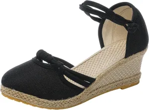 Womens Wedge Platform Espadrilles Slingback Closed Toe Ankle Strap Flats Low Heel Wedges Sandals, Summer Casual Dressy Espadrille Shoes Comfortable Breathable Wedding Sandals