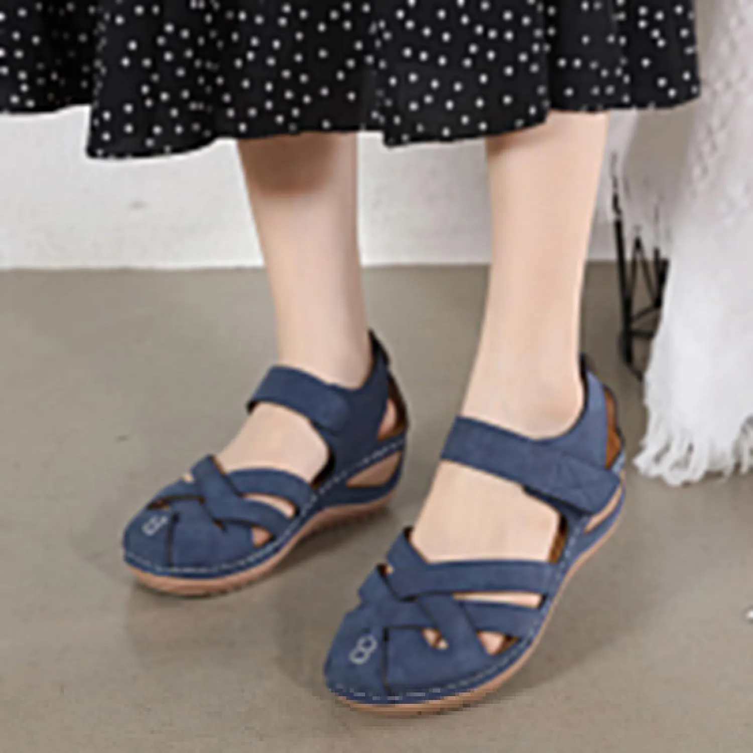Women's Wedge Sandals Summer Comfortable Gladiator Sandals for Women Closed Toe Hollow Out Wedges Soft Cushion Hook and Loop Closure Walking Shoes