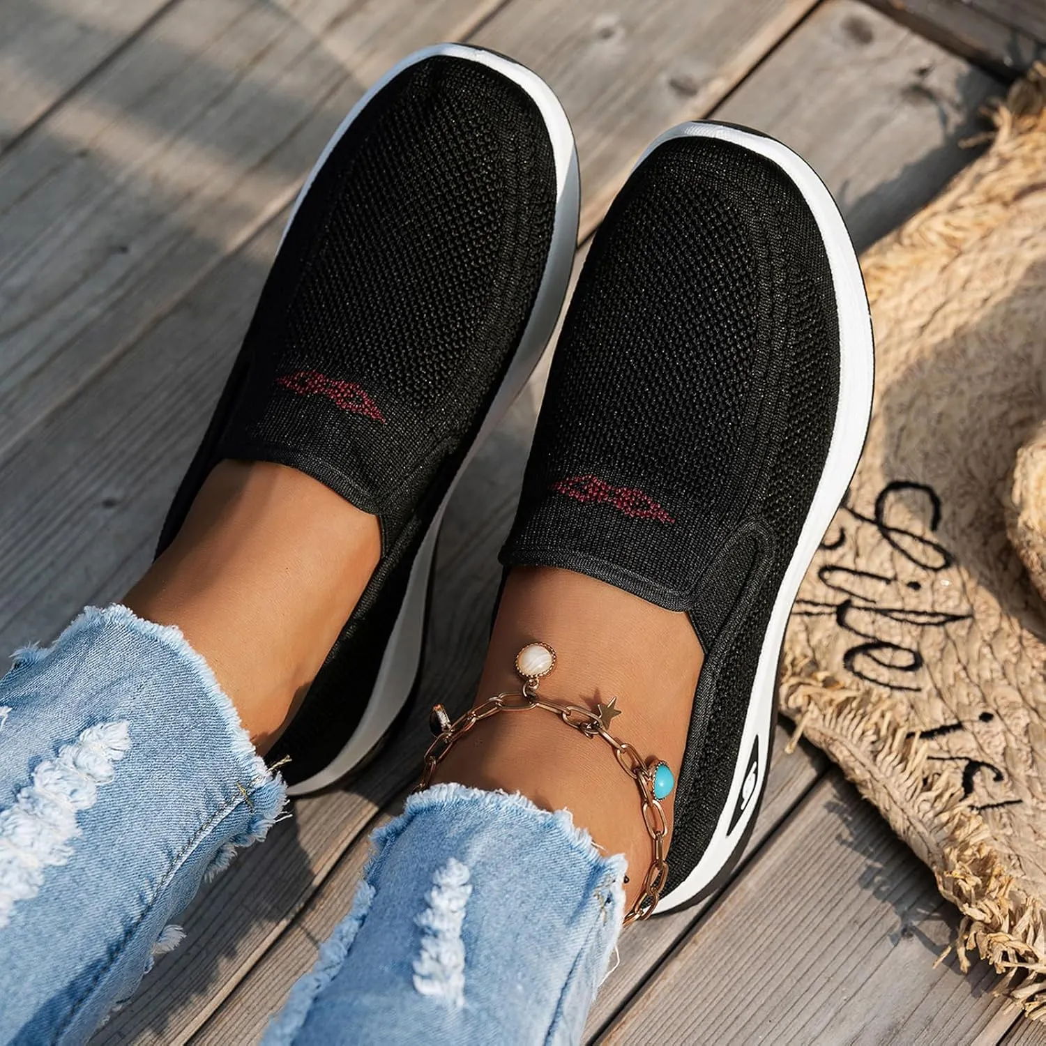 Women's Woven Orthopedic Breathable Soft Shoes Free Slip on Walking Shoes Casual Breathable Comfortable Sneaker Diabetic Foam Shoe Tennis Casual Non Slip Workout Sneakers