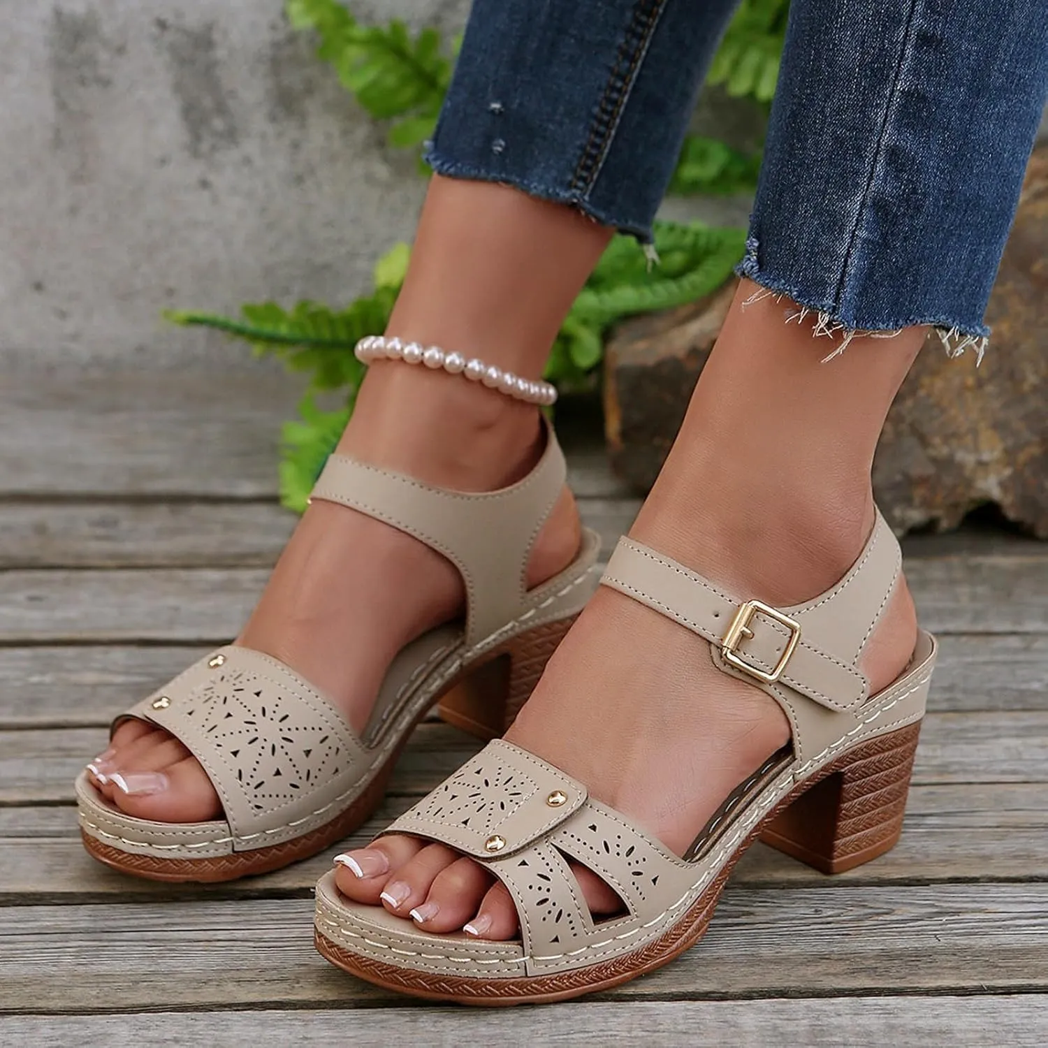 ZWRXW Open Toe Wedge Sandals for Womens Flower Buckle Ankle Strap Arch Support Orthopedic Wedge Casual Sandal Cute Fashion Dressy Bohemia Sandals Summer Comfortable Shoe