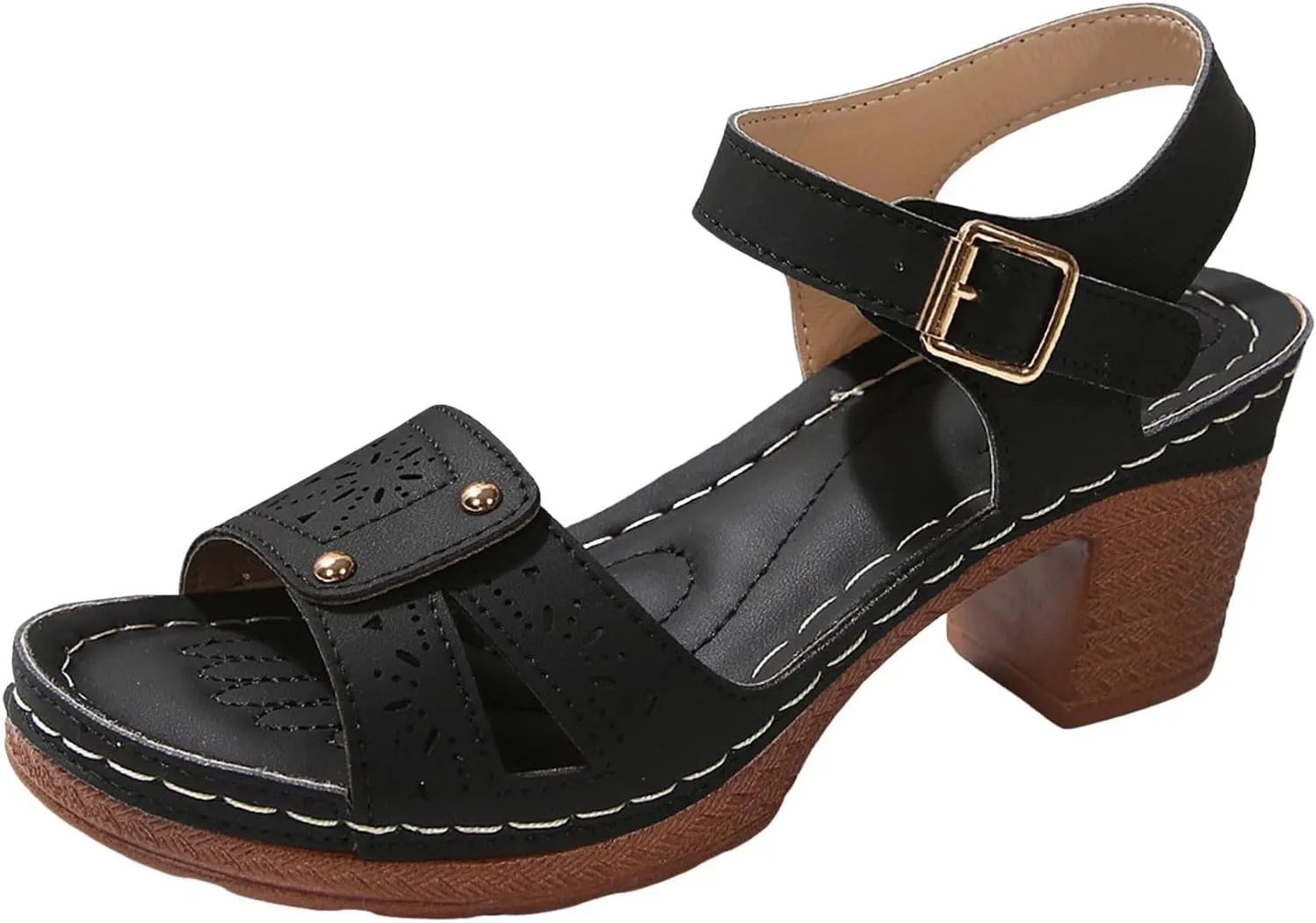 ZWRXW Open Toe Wedge Sandals for Womens Flower Buckle Ankle Strap Arch Support Orthopedic Wedge Casual Sandal Cute Fashion Dressy Bohemia Sandals Summer Comfortable Shoe