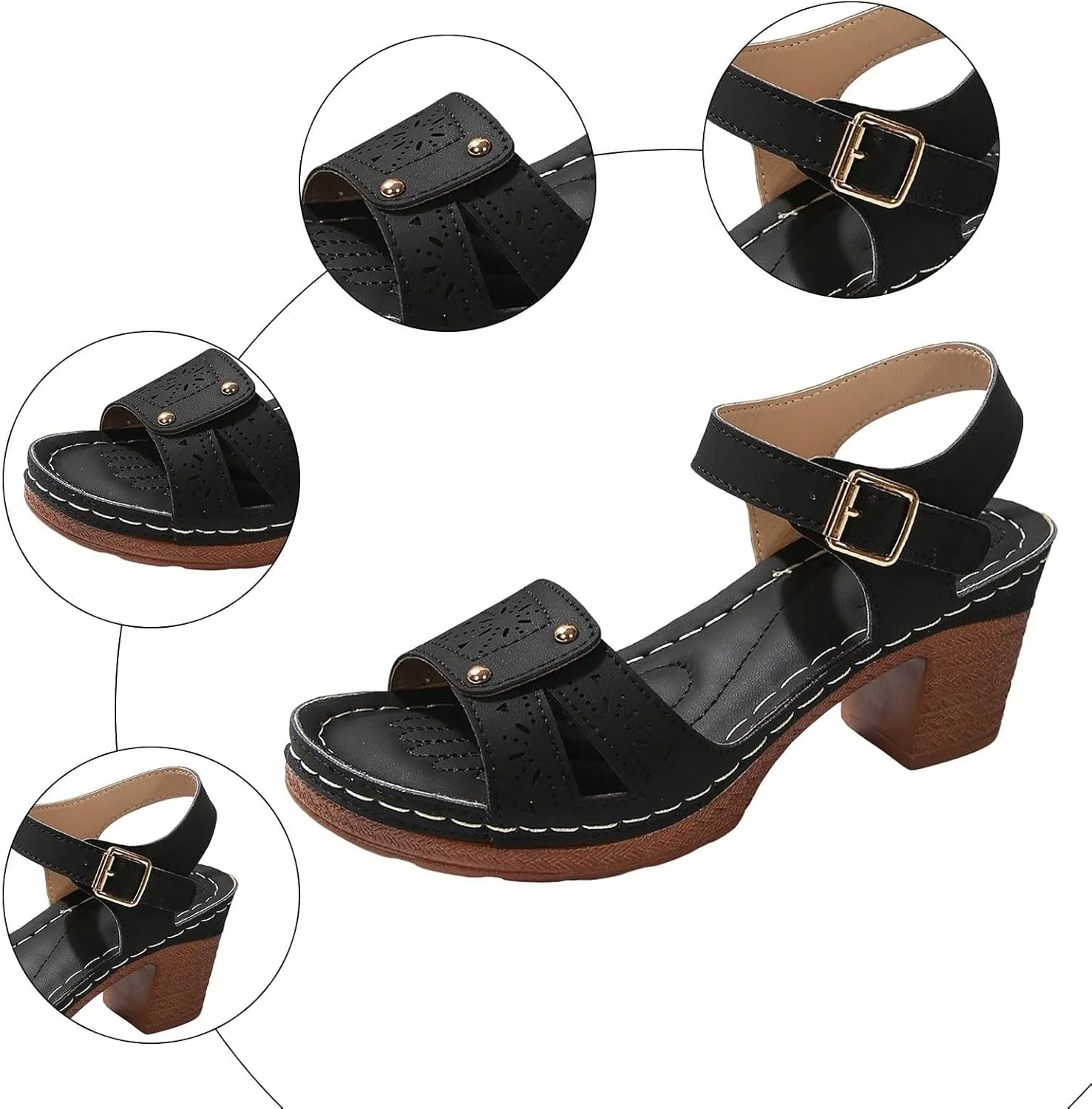 ZWRXW Open Toe Wedge Sandals for Womens Flower Buckle Ankle Strap Arch Support Orthopedic Wedge Casual Sandal Cute Fashion Dressy Bohemia Sandals Summer Comfortable Shoe