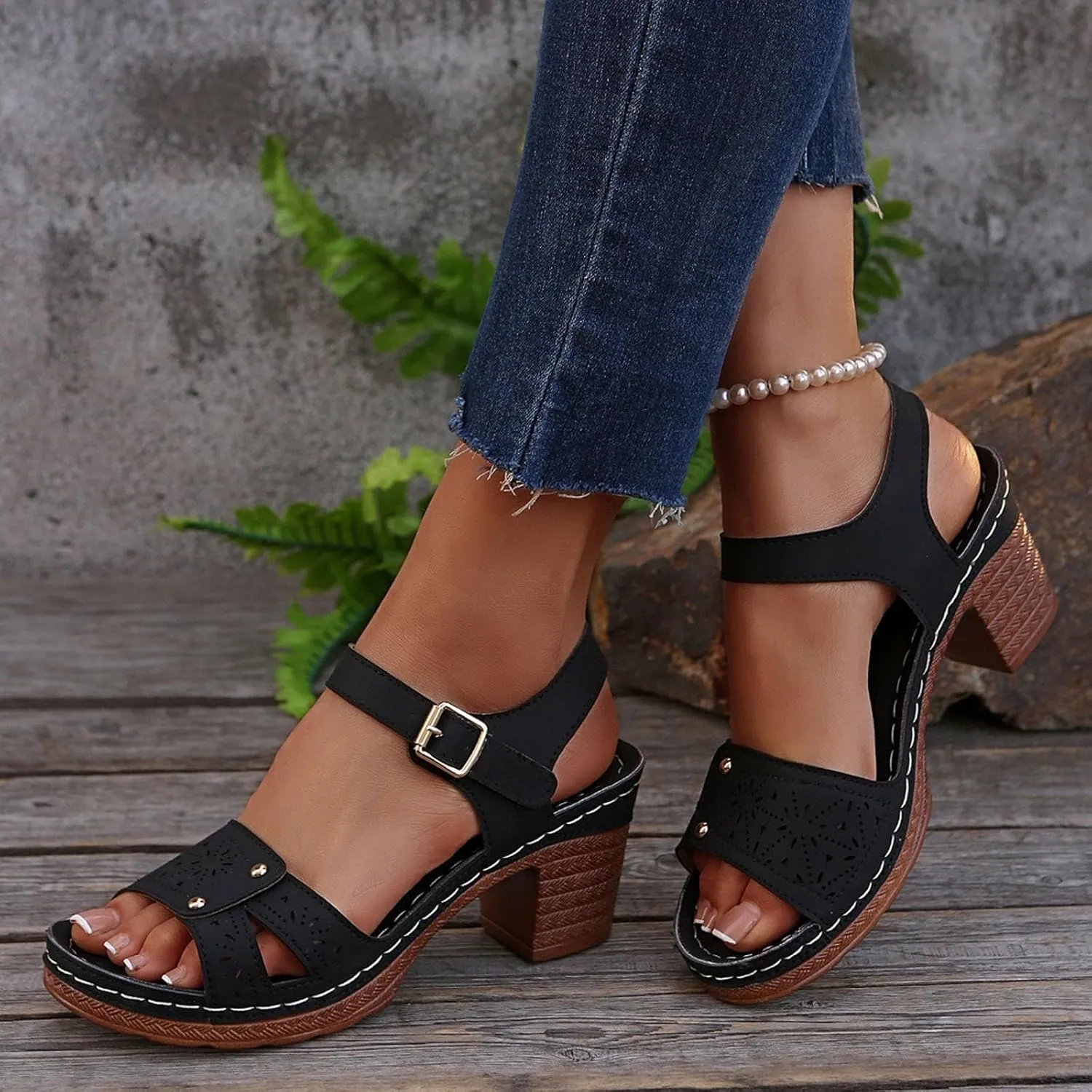 ZWRXW Open Toe Wedge Sandals for Womens Flower Buckle Ankle Strap Arch Support Orthopedic Wedge Casual Sandal Cute Fashion Dressy Bohemia Sandals Summer Comfortable Shoe