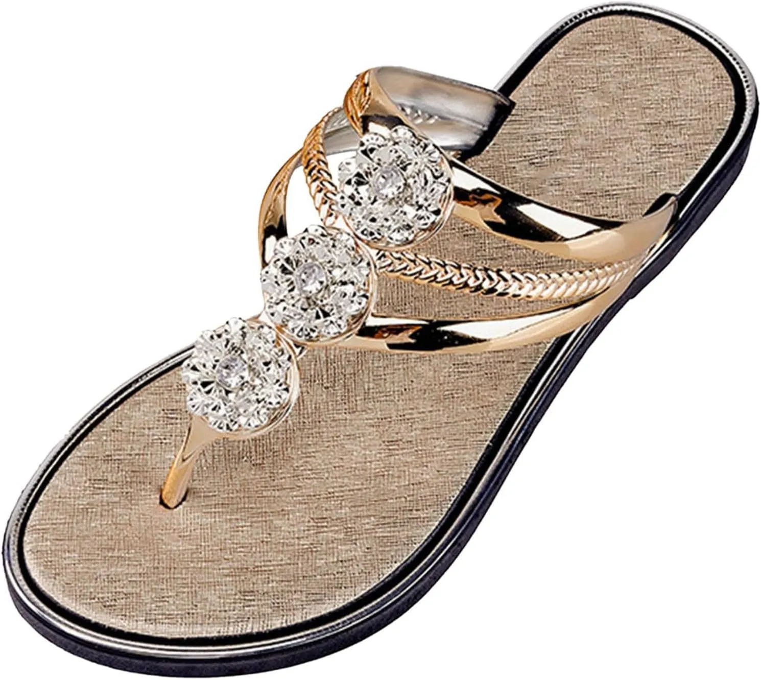 ZWRXW Women's Flat Sandals Glitter Shiny Slide Sandals Slip On Flip Flop Sandal Fashion Dressy Thong Sandal Comfortable Bohemian Flats Slippers Summer Walking Beach Shoes