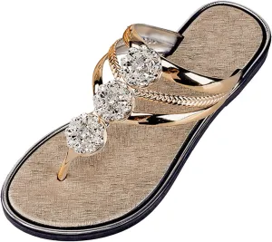 ZWRXW Women's Flat Sandals Glitter Shiny Slide Sandals Slip On Flip Flop Sandal Fashion Dressy Thong Sandal Comfortable Bohemian Flats Slippers Summer Walking Beach Shoes